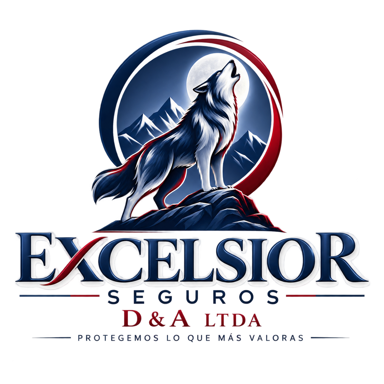 Logotipo de Seguros Excelsior D&A Ltda. con un lobo sobre una montaña
